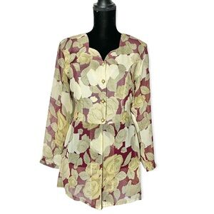 Jaques vintage button down tunic blouse sheer gold long sleeve sweetheart 90’s